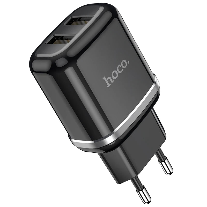 Black USB charger with 'hoco.' branding on a white background