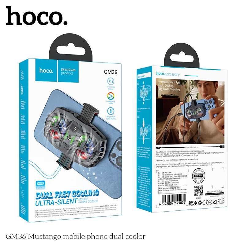 Hoco GM36 mobile phone dual cooler packaging on a white background