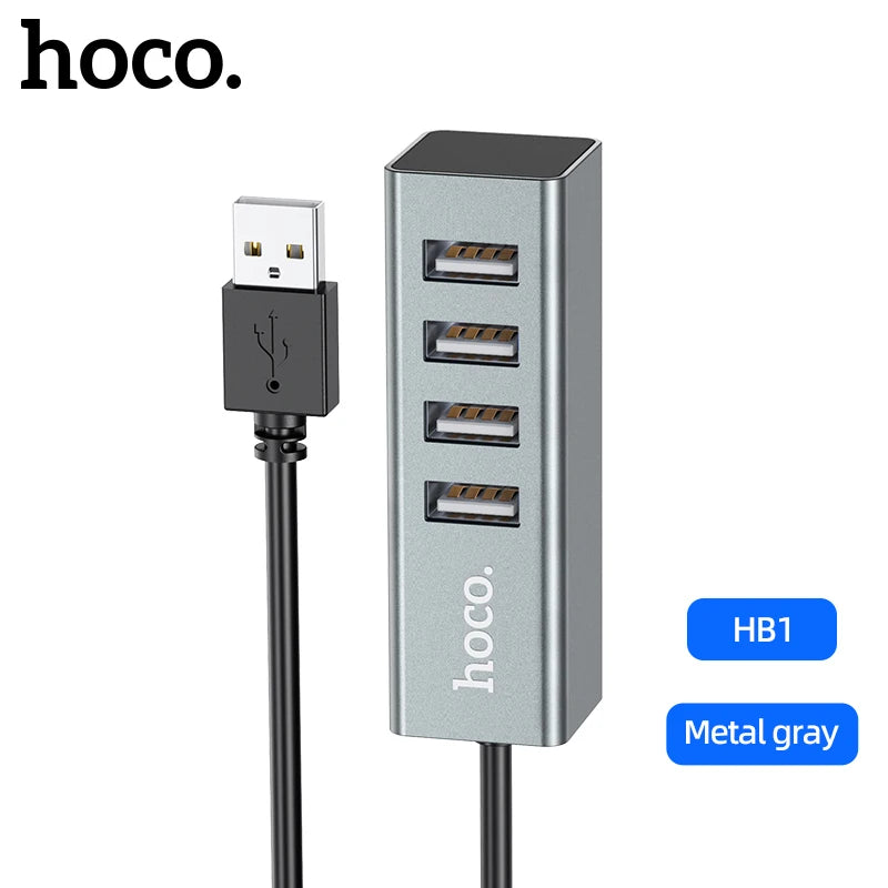 Hoco USB hub with multiple ports on a white background