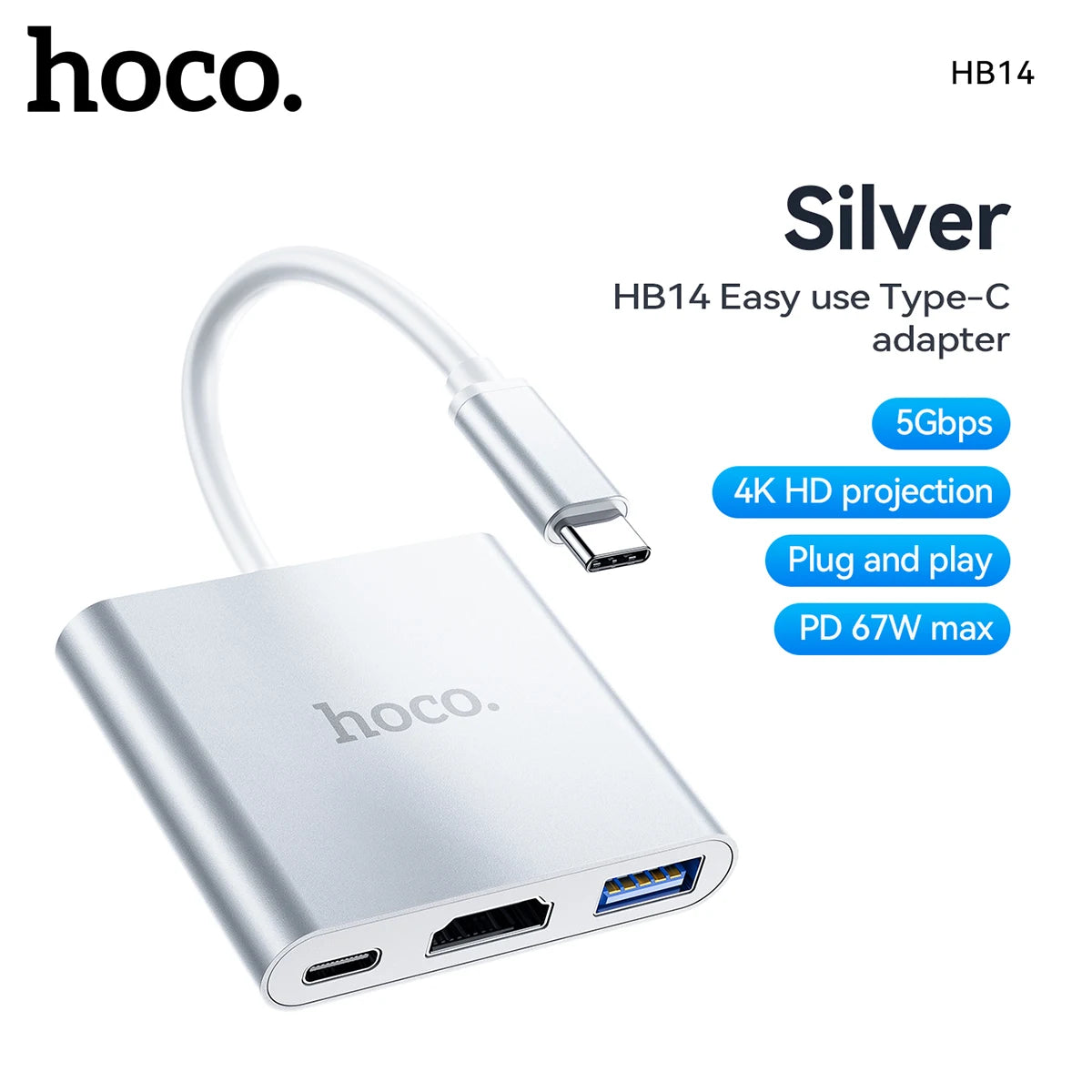 HOCO HB14 3-in-1 USB-C Hub with HDMI, USB 3.0 and PD Charging