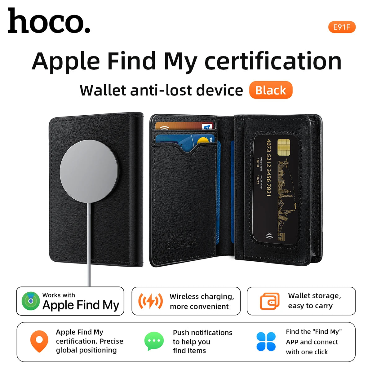 HOCO E91F Wallet Tracker with Apple Find My and Wireless Charging