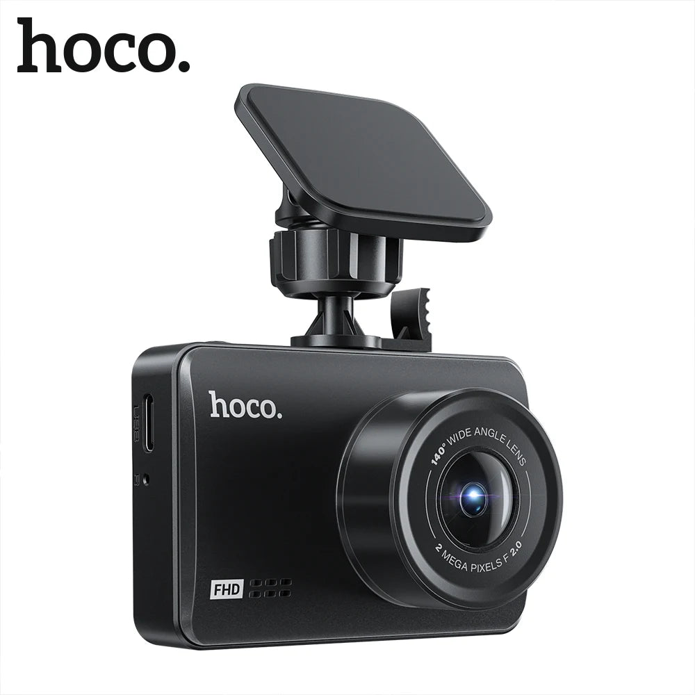 Hoco car dashboard camera with phone mount on a white background