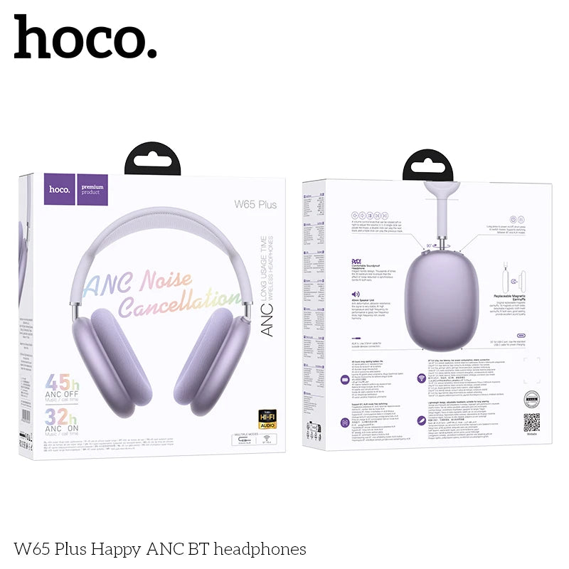 Hoco W65 Plus Happy ANC BT headphones packaging on a white background