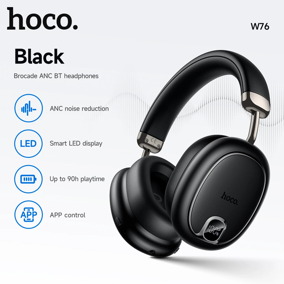 HOCO W76 ANC Wireless Headphones with Smart Display