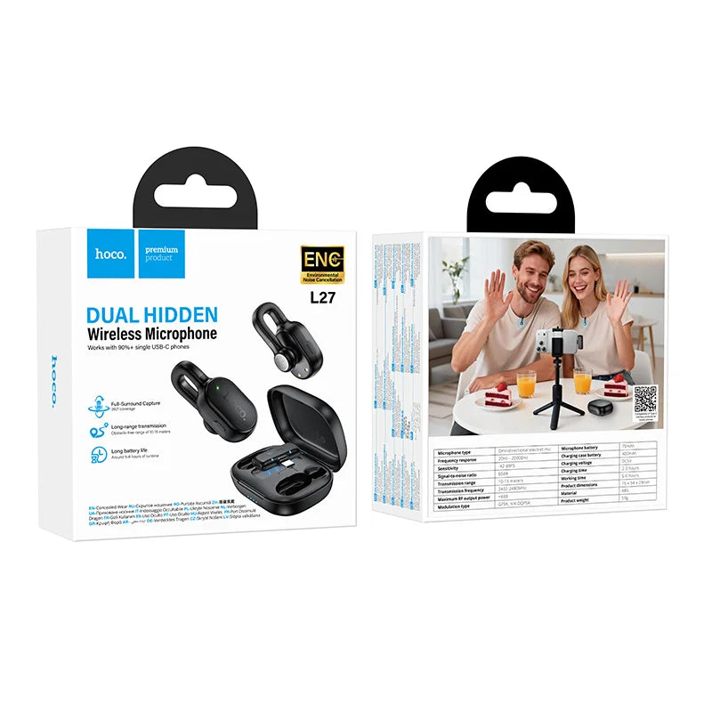 HOCO L27 Dual Wireless Lavalier Microphone for USB-C