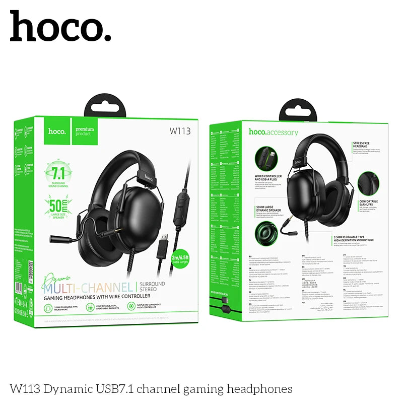 Hoco W113 gaming headphones packaging on a white background
