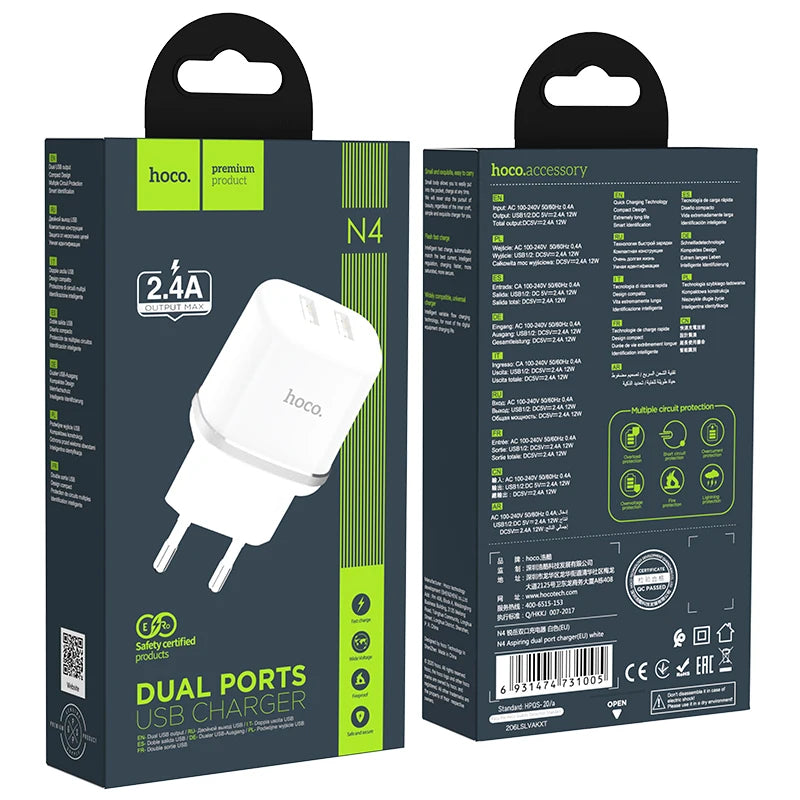 HOCO N4 Dual USB Wall Charger 2.4A – EU Plug