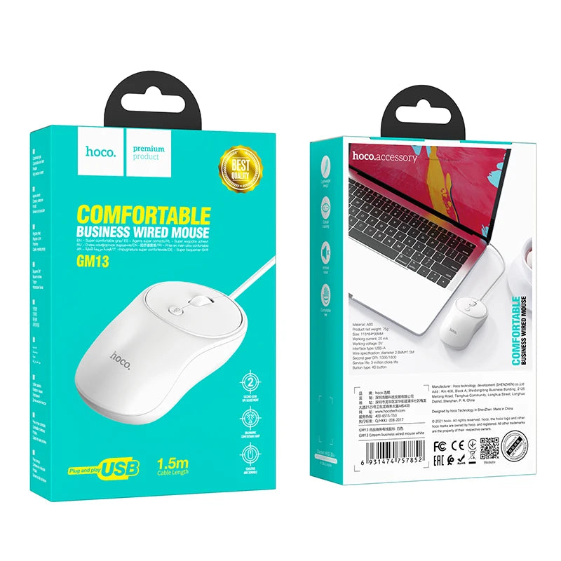 HOCO GM13 Silent Wired USB Mouse 1600 DPI