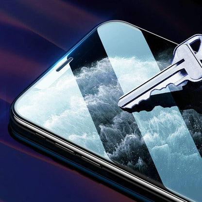 Smartphone with a glass screen protector on a dark background