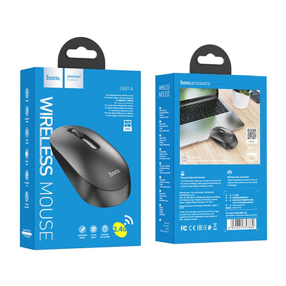 Hoco wireless mouse packaging with blue background