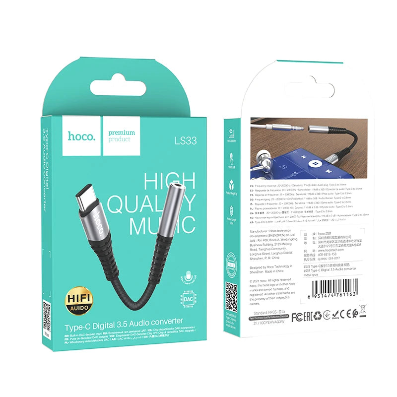 HOCO LS33 USB-C to 3.5mm Audio Adapter with Microphone