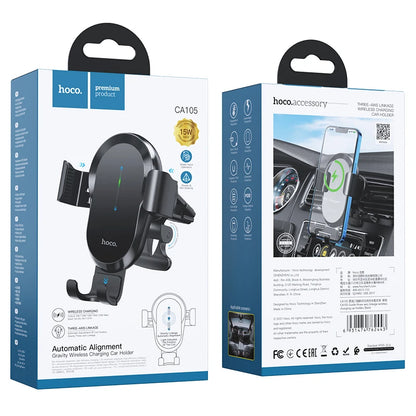 HOCO CA105 Wireless Car Charger Mount 15W – Air Vent Gravity Holder