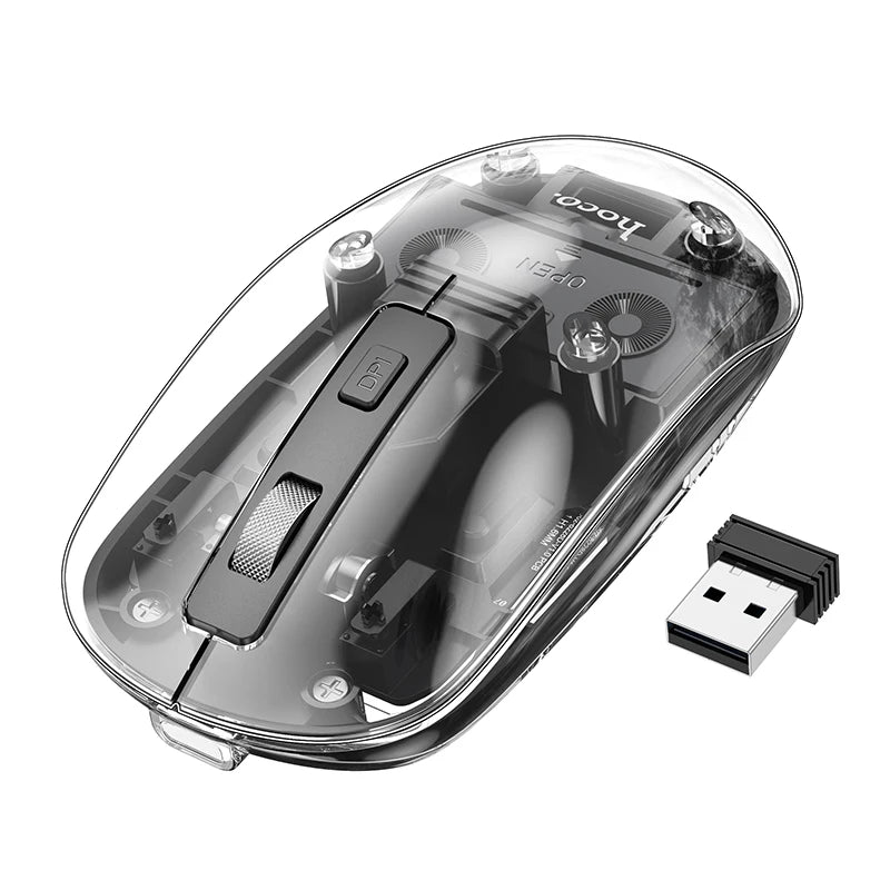 HOCO GM29 Transparent Dual-Mode Wireless Mouse – 1600 DPI Silent