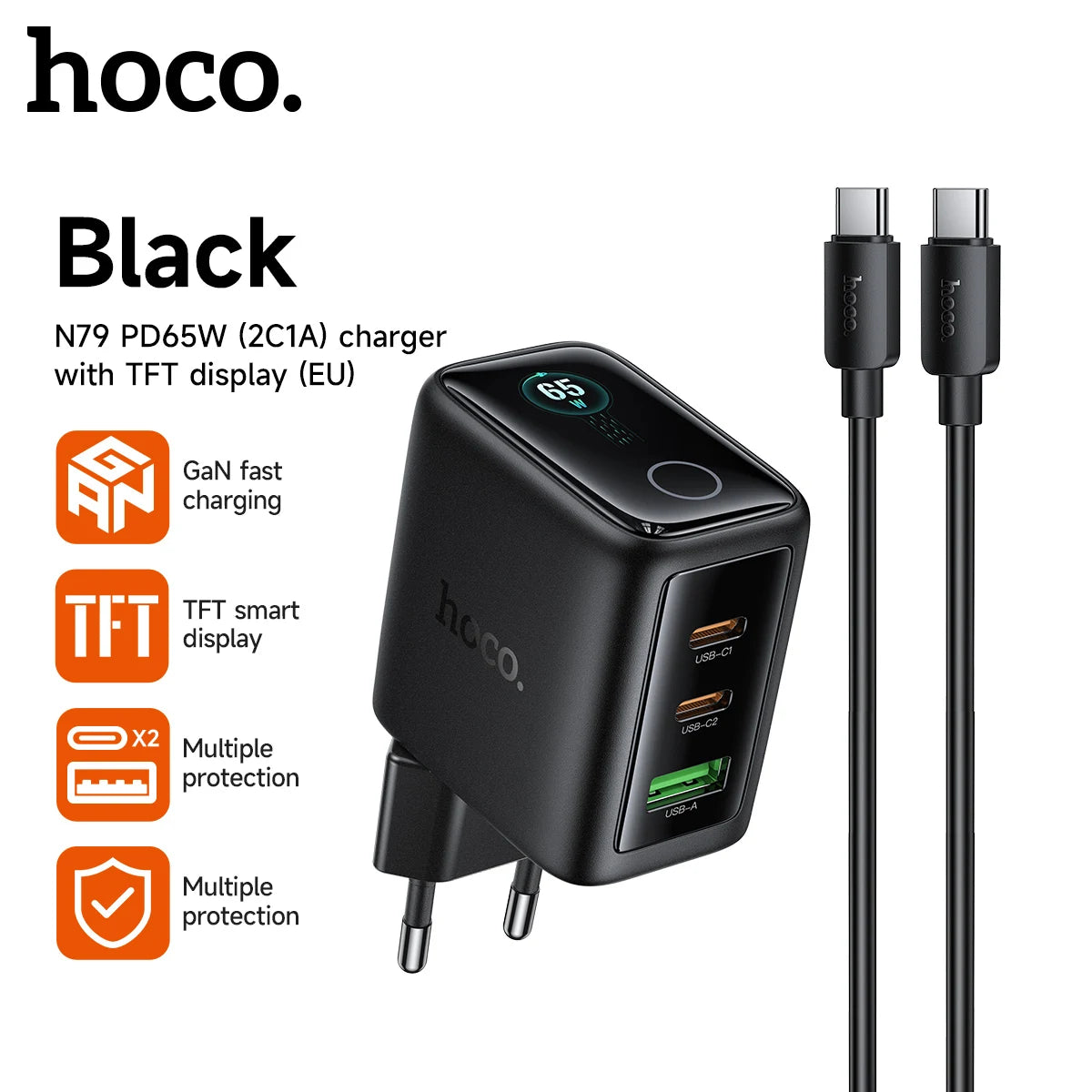 HOCO N79 65W GaN Fast Charger with TFT Display