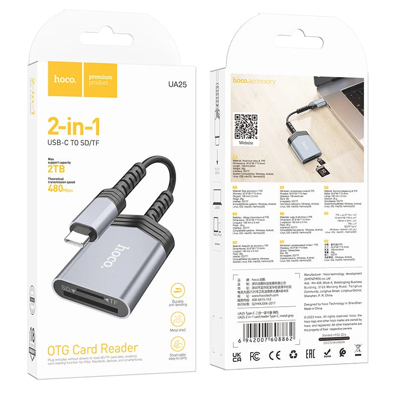 HOCO UA25 USB-C OTG 2-in-1 Card Reader for SD and MicroSD