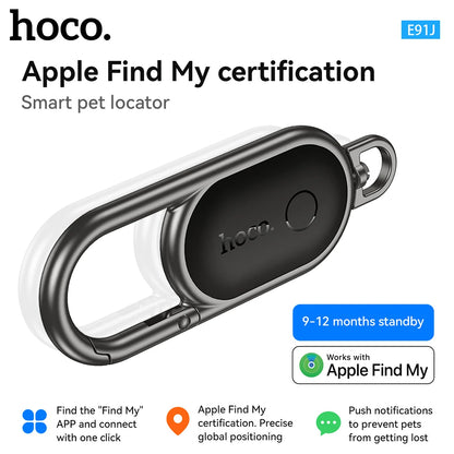 Smart pet locator with hoco branding and Apple Find My certification on a white background