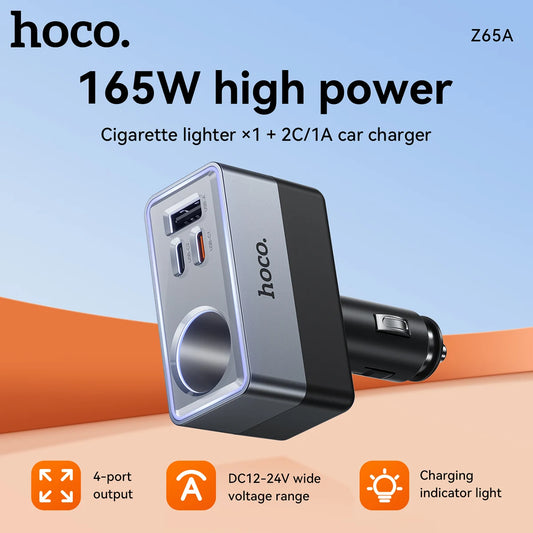 HOCO Z65A 165W Car Charger with PD45W and Cigarette Lighter Port