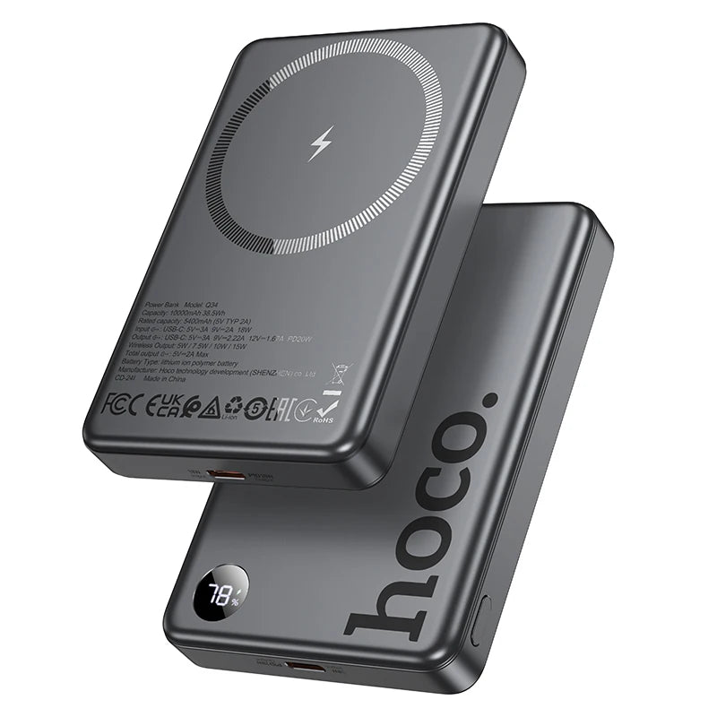 HOCO Q34 10000mAh Magnetic Wireless Power Bank with LED Display