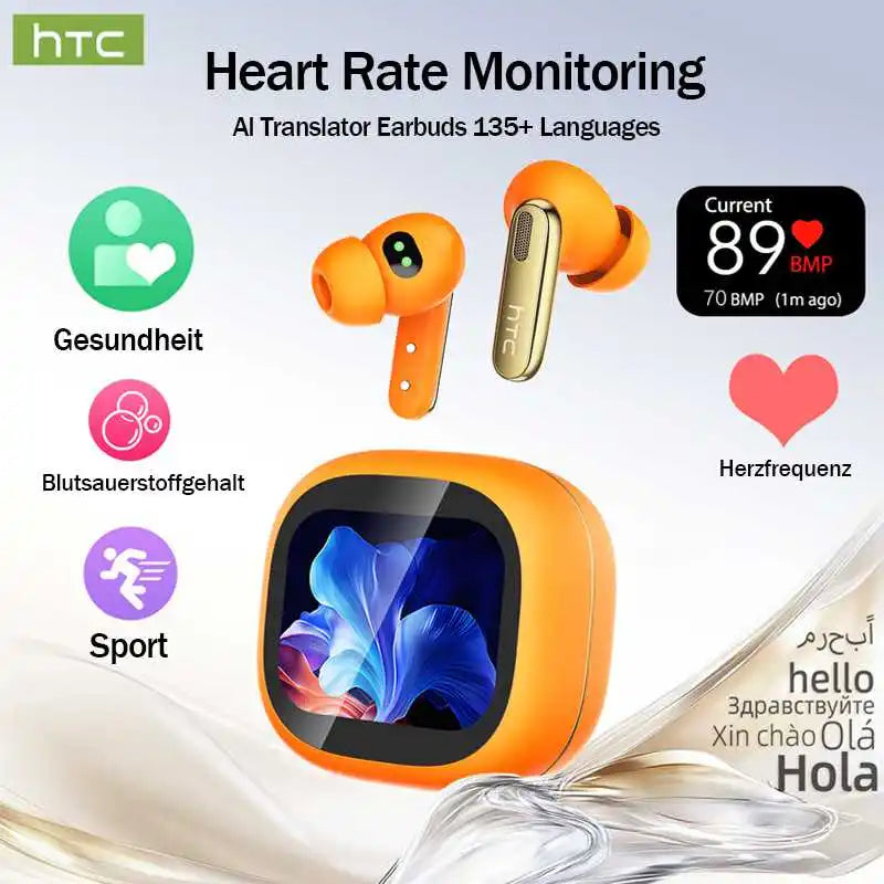 HTC NE46 AI Translation Smart Earbuds with Heart Rate Monitoring