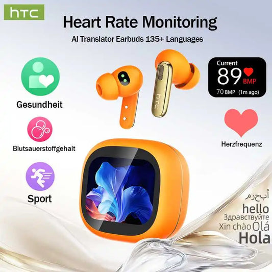 HTC NE46 AI Translation Smart Earbuds with Heart Rate Monitoring
