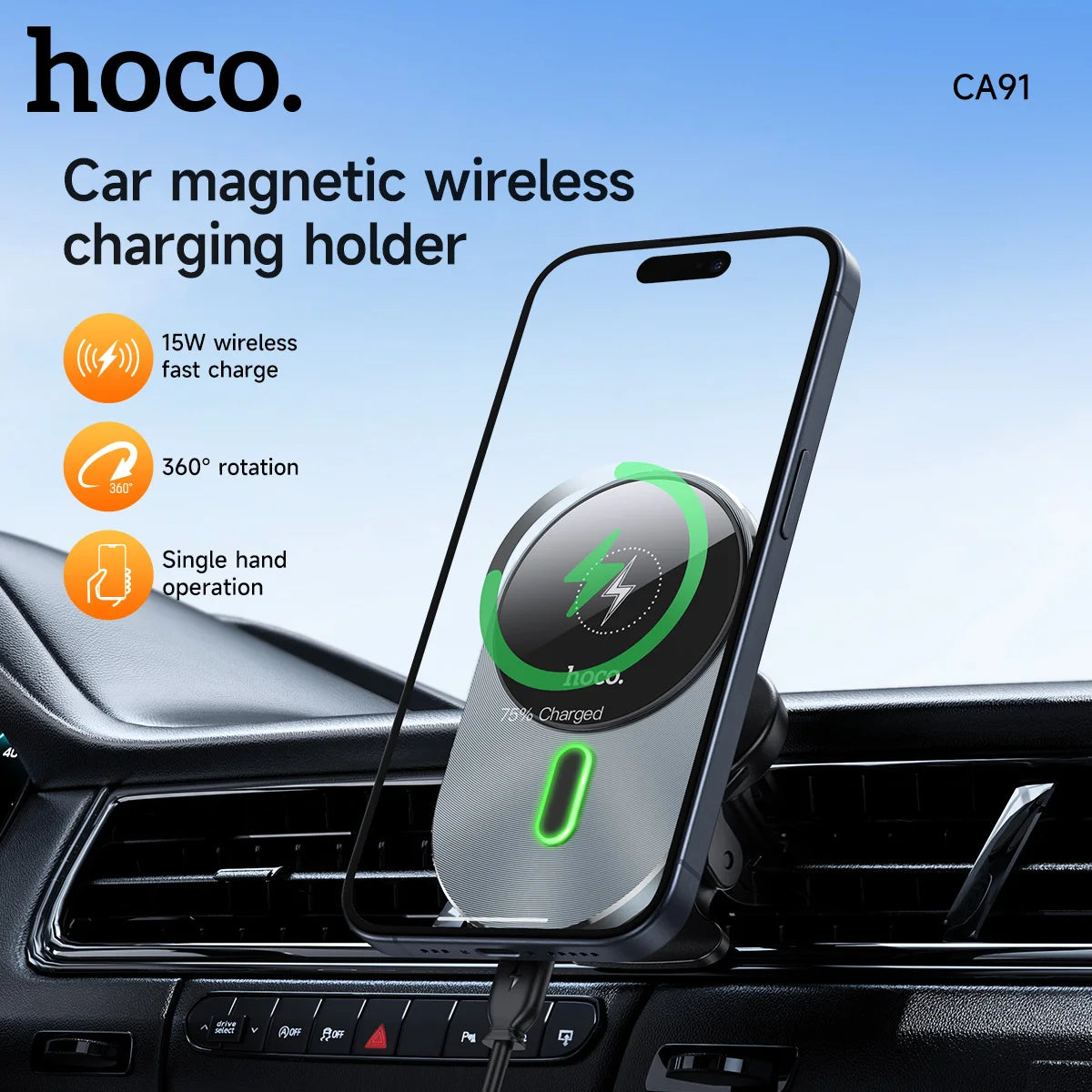HOCO CA91 Magnetic Wireless Car Charger Mount 15W
