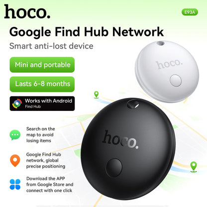 Hoco smart anti-lost device with features highlighted on a green background
