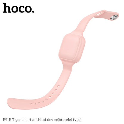 Pink smart anti-lost device bracelet on a white background with 'hoco.' branding.