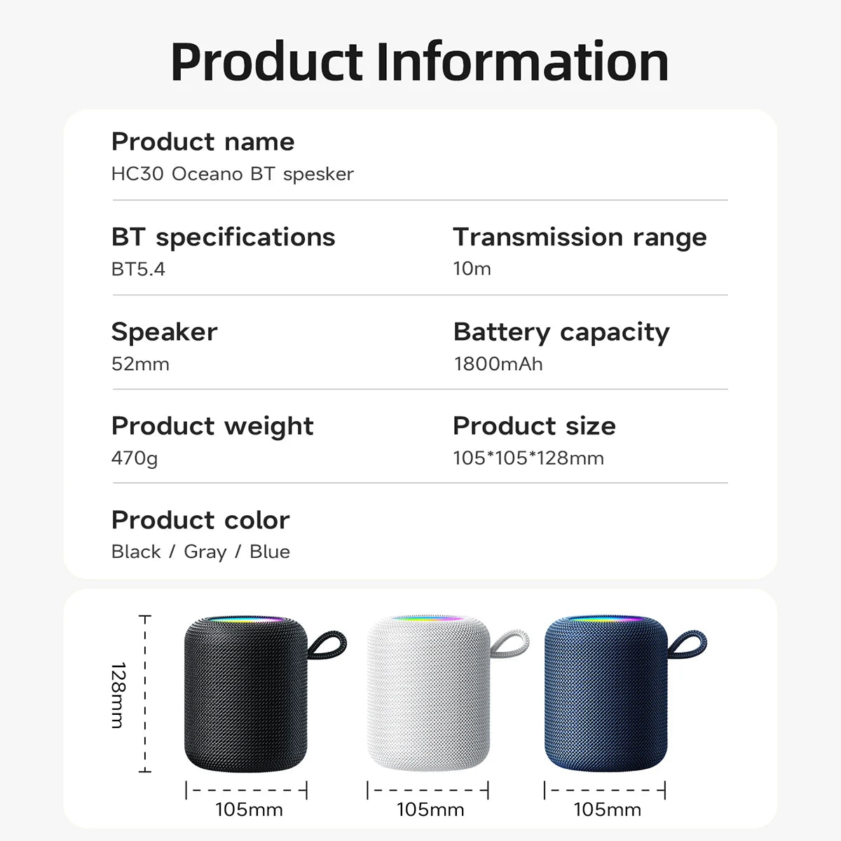 HOCO HC30 LED Mini Bluetooth Speaker – 5W Portable Sound