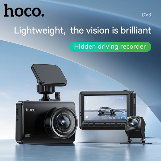 HOCO DV3 Dual 1080P Dash Cam Kit – Front & Rear Hidden Car Camera with 2.45” IPS Display