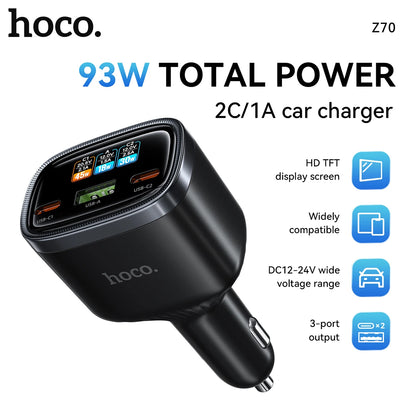 HOCO Z70 93W 3-Port Car Charger with TFT Display