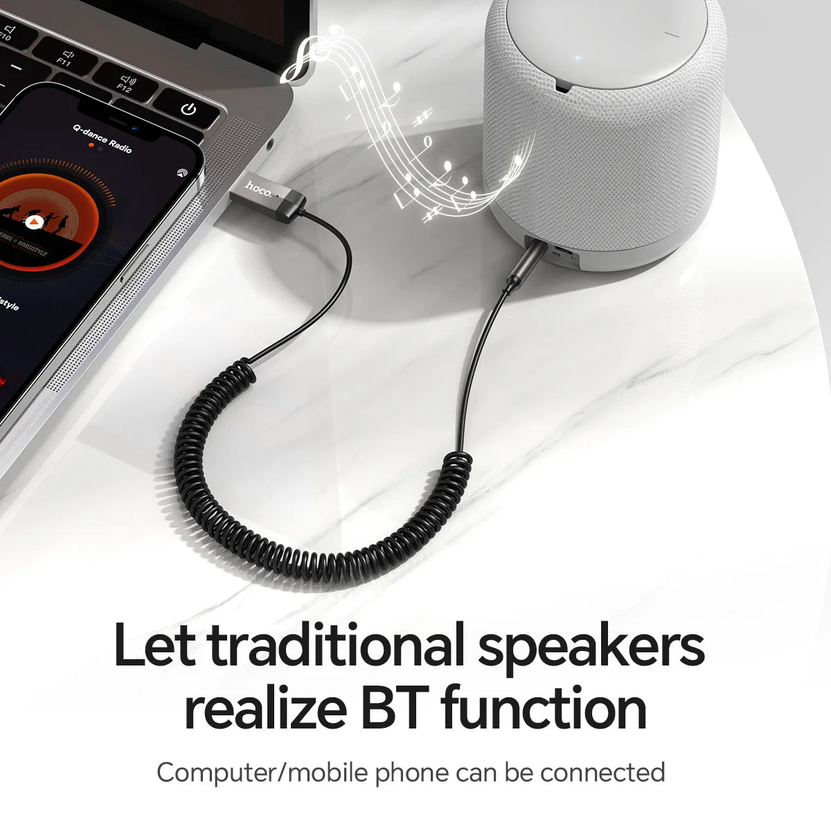 HOCO E78 In-Car Bluetooth Audio Receiver (BT5.3, AUX 3.5mm)