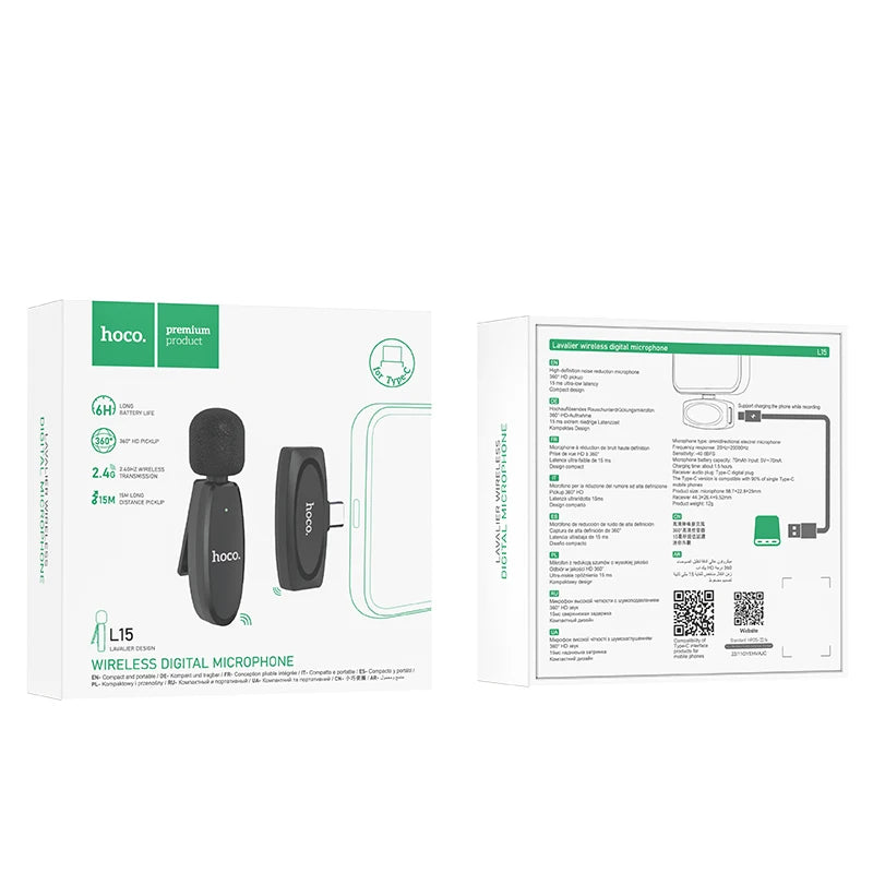 HOCO L15 Wireless Lavalier Microphone USB-C