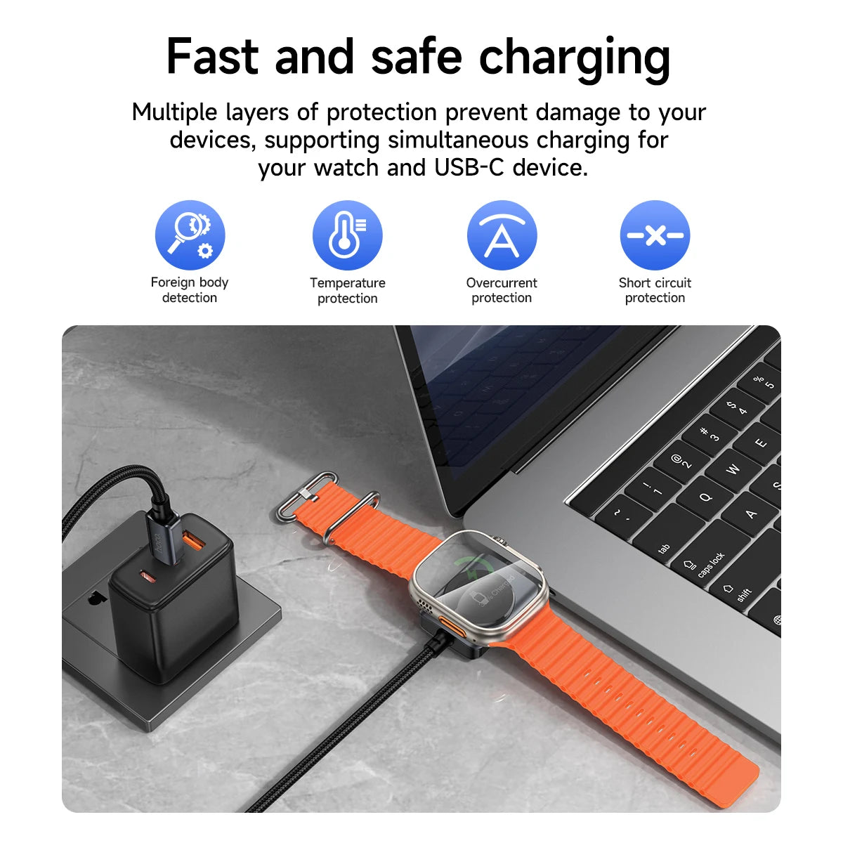 HOCO CW6 100W USB-C 2-in-1 Cable with Apple Watch Wireless Charger