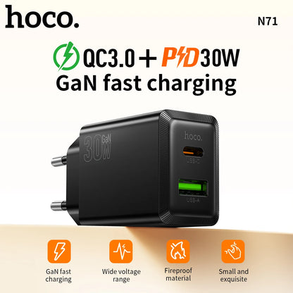 HOCO N71 30W GaN Dual Port Charger USB-C + USB-A