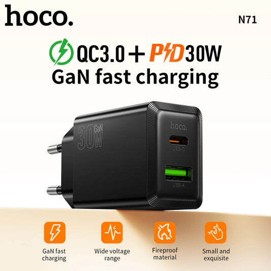 HOCO N71 30W GaN Dual Port Charger USB-C + USB-A
