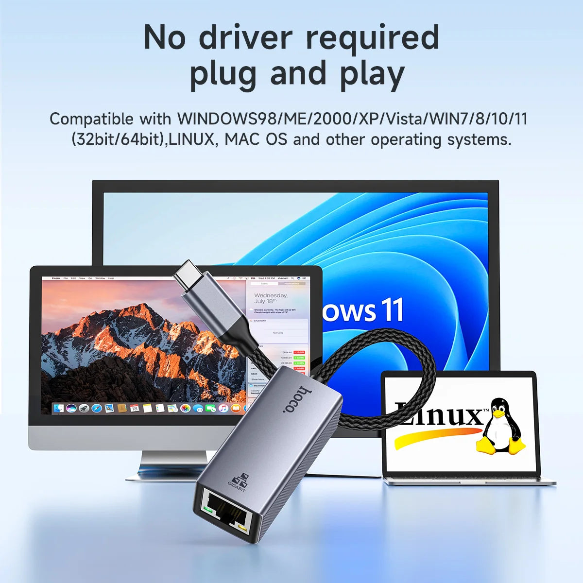 HOCO UA37 USB-C to Gigabit Ethernet Adapter