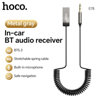 HOCO E78 In-Car Bluetooth Audio Receiver (BT5.3, AUX 3.5mm)