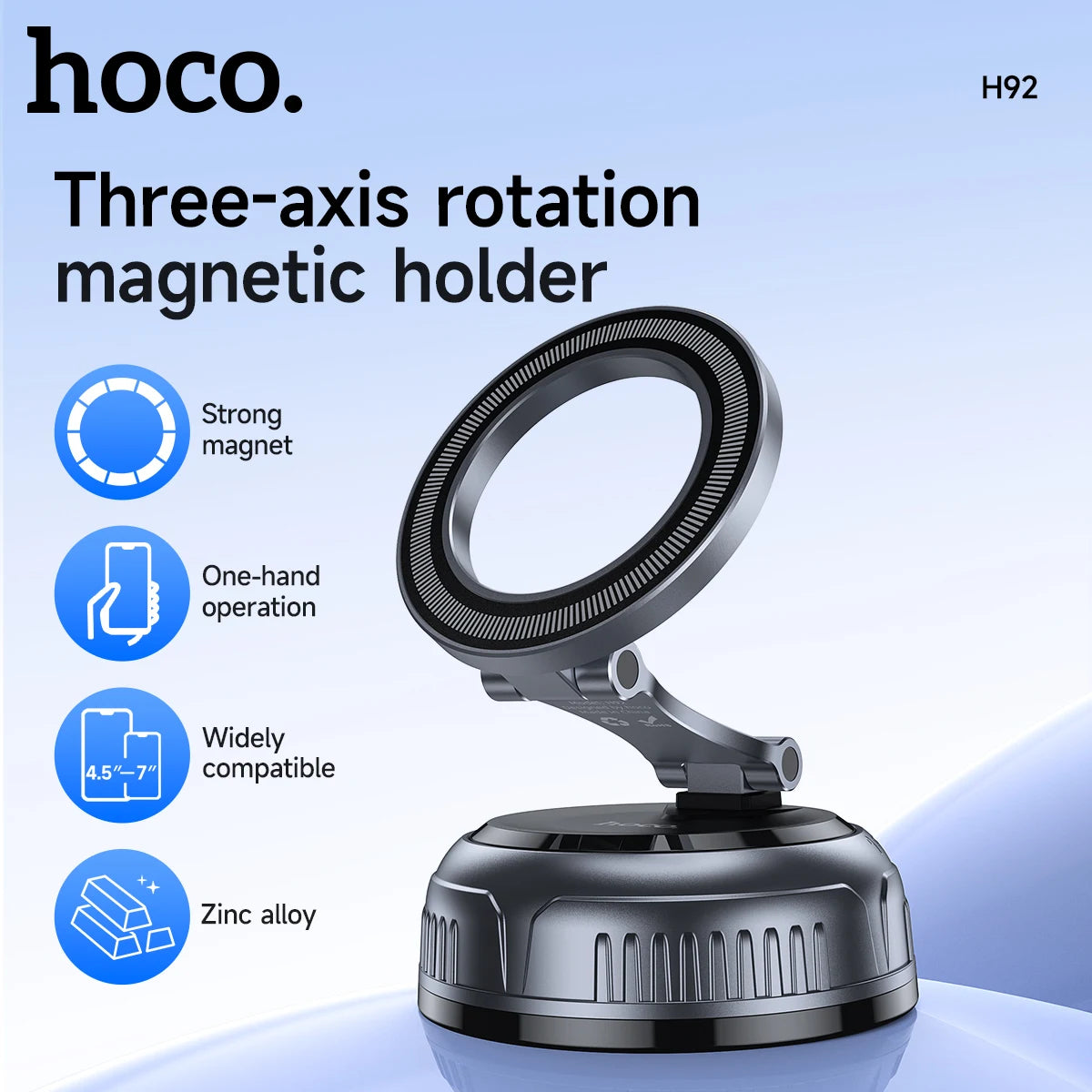 HOCO H92 Magnetic Car Phone Mount with Suction Cup and 360° Rotation