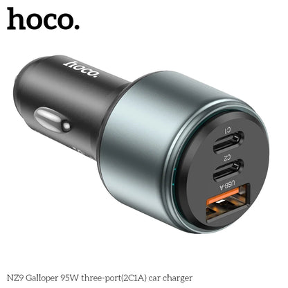 HOCO NZ9 95W Fast Car Charger with Triple Ports (2×USB-C + USB-A)