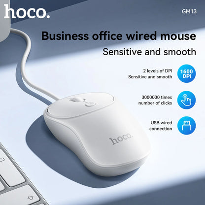 HOCO GM13 Silent Wired USB Mouse 1600 DPI