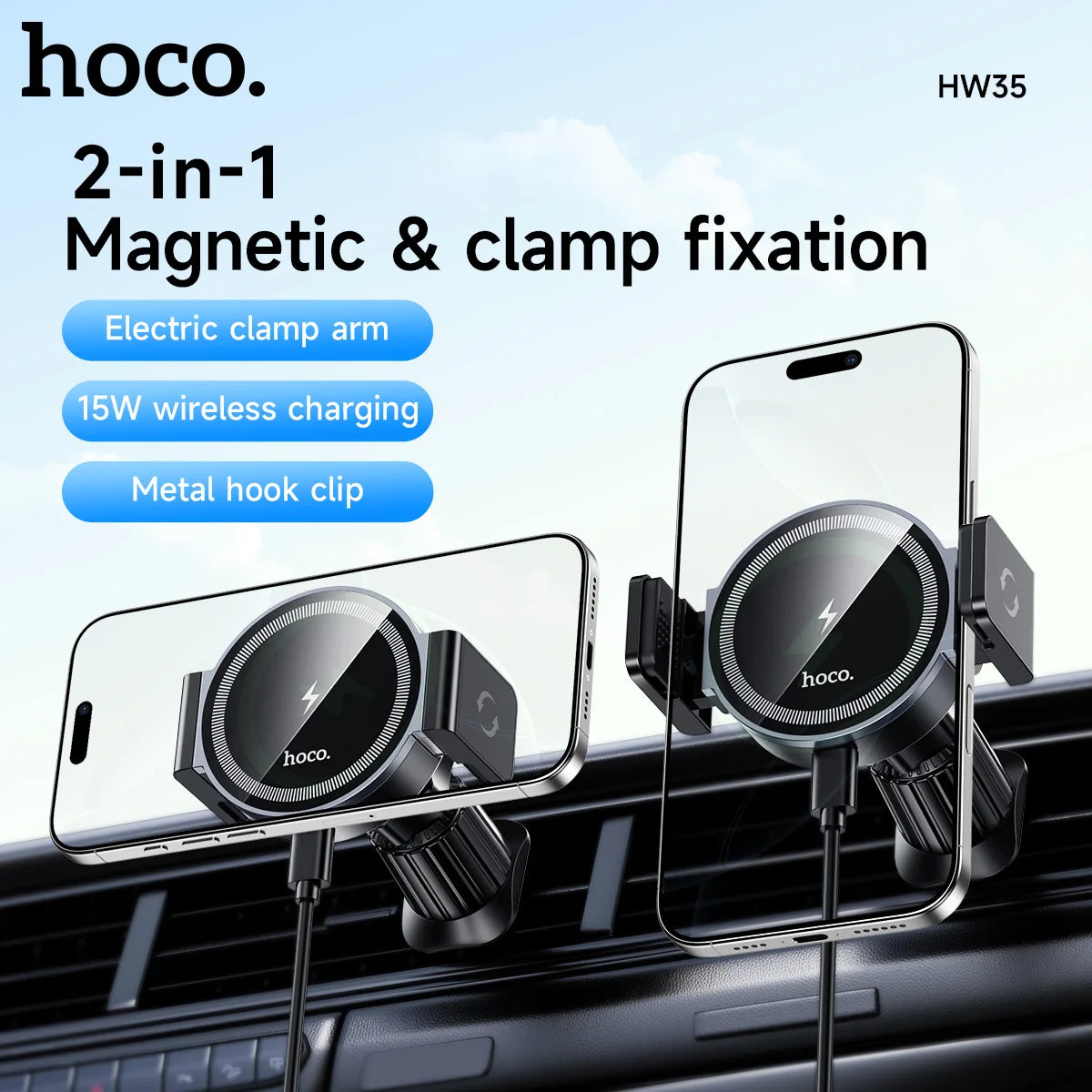 HOCO HW35 Magnetic Wireless Car Charger Mount 15W