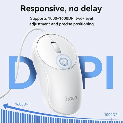 HOCO GM13 Silent Wired USB Mouse 1600 DPI