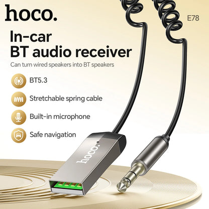 HOCO E78 In-Car Bluetooth Audio Receiver (BT5.3, AUX 3.5mm)