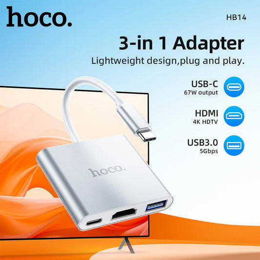 HOCO HB14 3-in-1 USB-C Hub with HDMI, USB 3.0 and PD Charging
