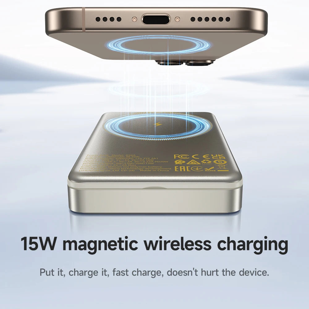 15W magnetic wireless charging device on a light blue background