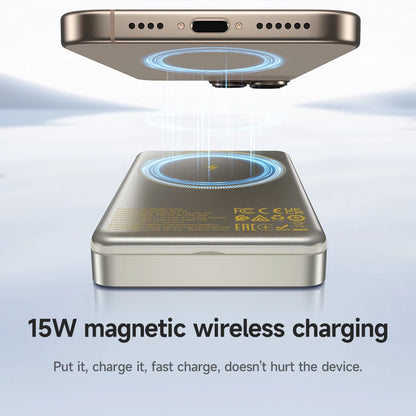 15W magnetic wireless charging device on a light blue background