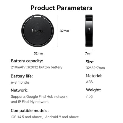 Product parameters of a device with hoco branding on a white background