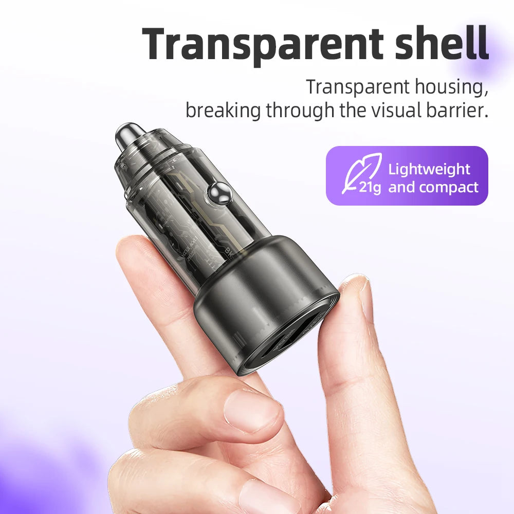 HOCO Z52 Transparent 38W PD + QC 3.0 Car Charger