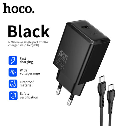 HOCO N70 30W GaN USB-C Charger with Built-In Cable