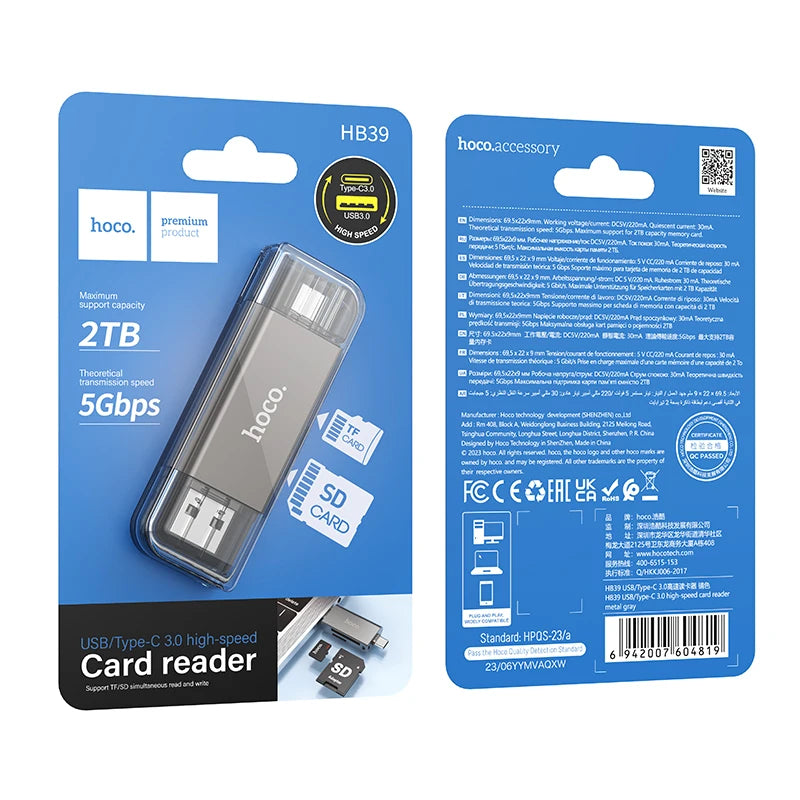 HOCO HB39 USB-C 3.0 SD & microSD Card Reader